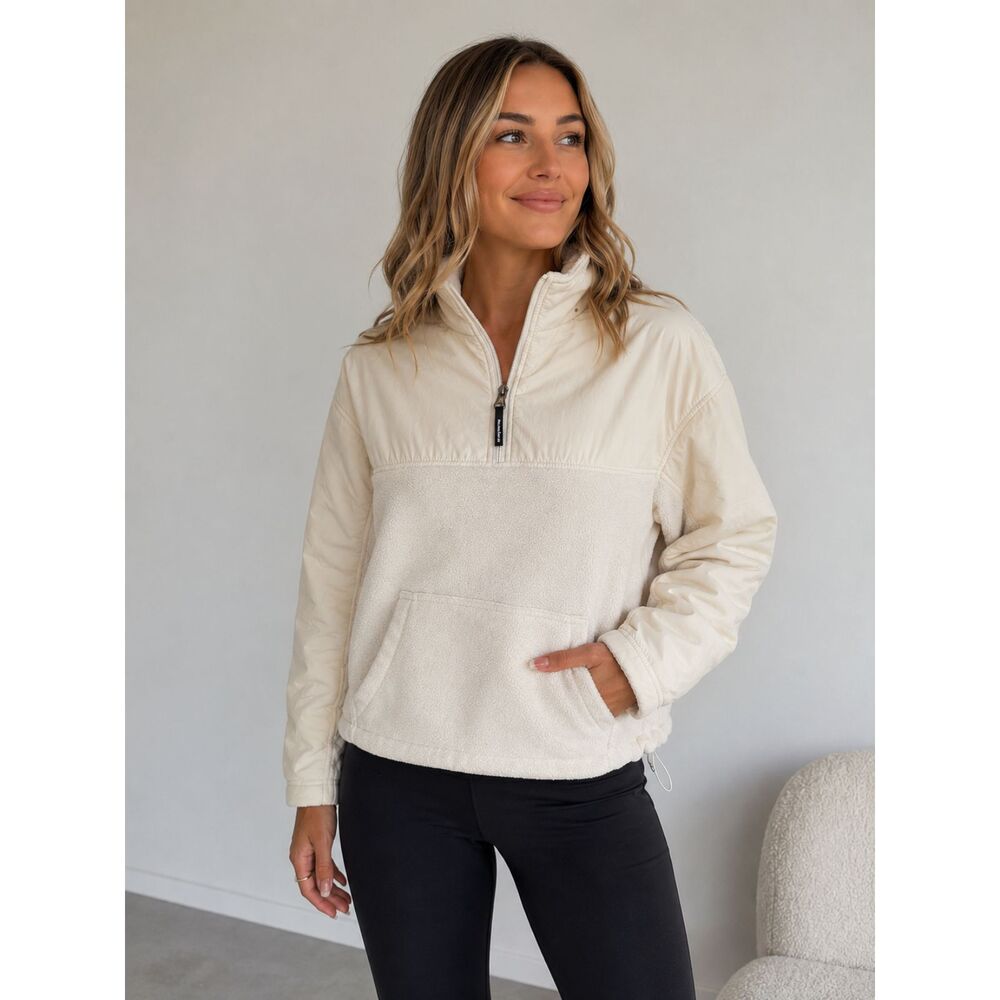 New Balance Sherpa Fleece Quarter Zip Pullover Jacket Cream Women's M